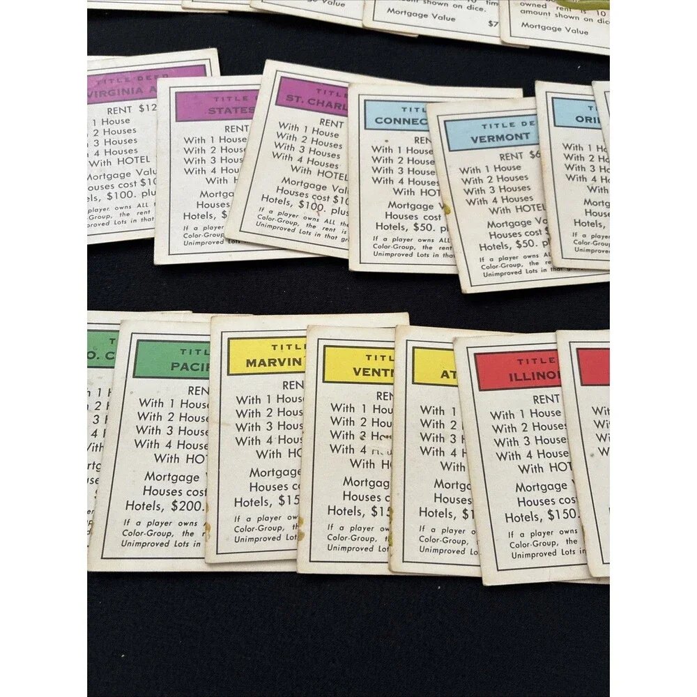 1973 Monopoly Game Property Title Deed Community Chance Cards Replacement Parts